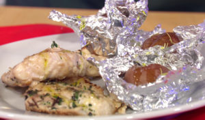 Mero a la plancha con limón y papas andinas al plomo.