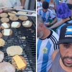 Un grupo de argentinos montó una parrilla en la calle con 200 hamburguesas que les regaló un jeque