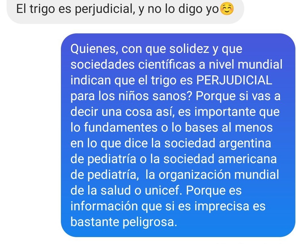 La furia de un padre contra una nutricionista por un tema de debate: la  harina de trigo para los chicos